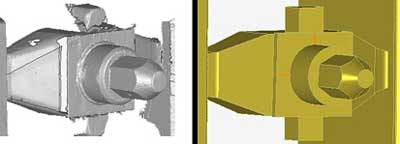 picture of a scanned bolt and CAD rendering